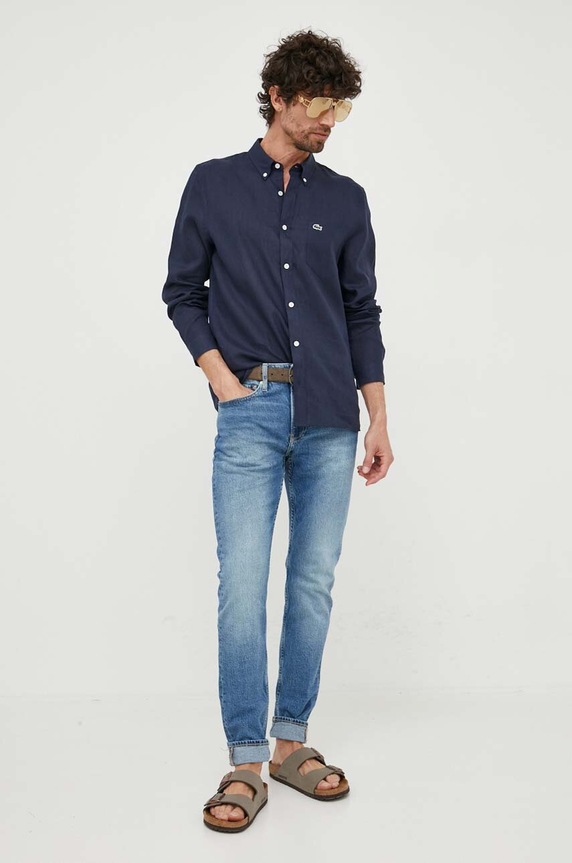 Lacoste koszula lniana CH5692 granatowy SS25