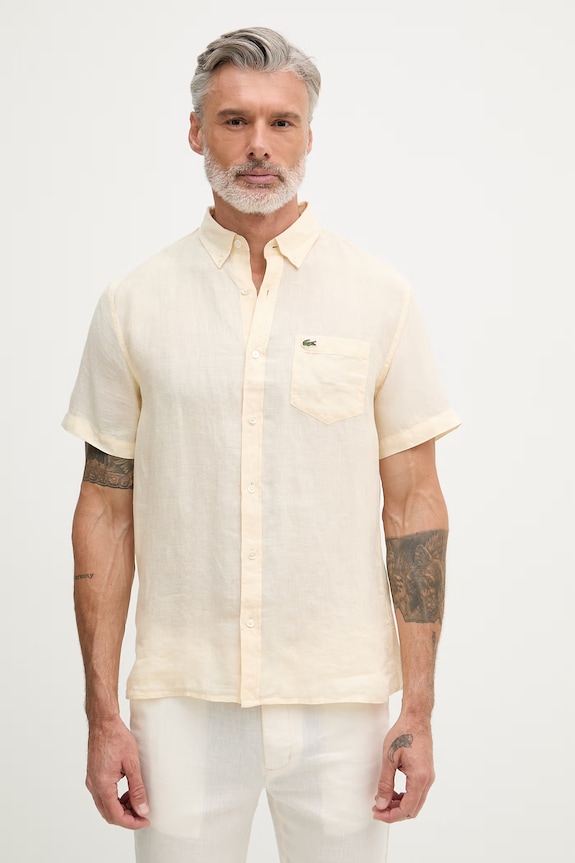 Lacoste πουκάμισο ανδρικό λινό κίτρινο CH5699