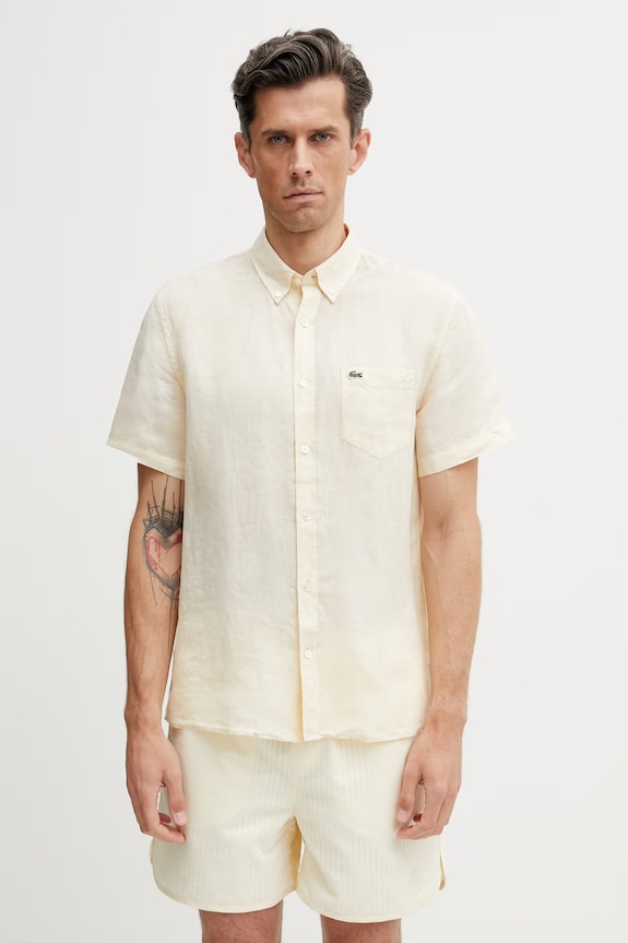 Lacoste πουκάμισο λινό Ανδρικό κίτρινο CH5699