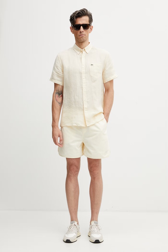 Lacoste πουκάμισο λινό Ανδρικό CH5699 κίτρινο