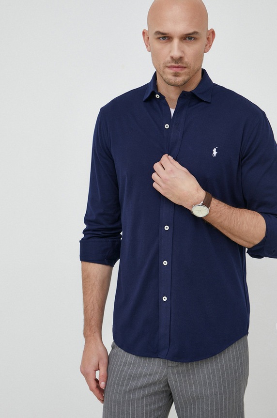 Bavlnená košeľa Polo Ralph Lauren jednofarebný tmavomodrá 710899386