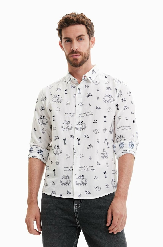 Desigual koszula bawełniana wzorzyste biały 23SMCW16