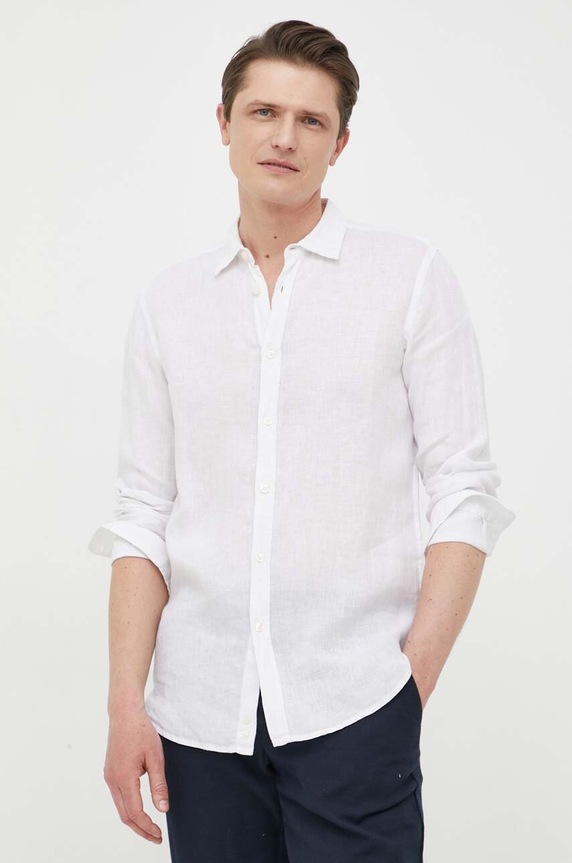 Πουκάμισο από λινό United Colors of Benetton 5BKU5QJG8.101 λευκό