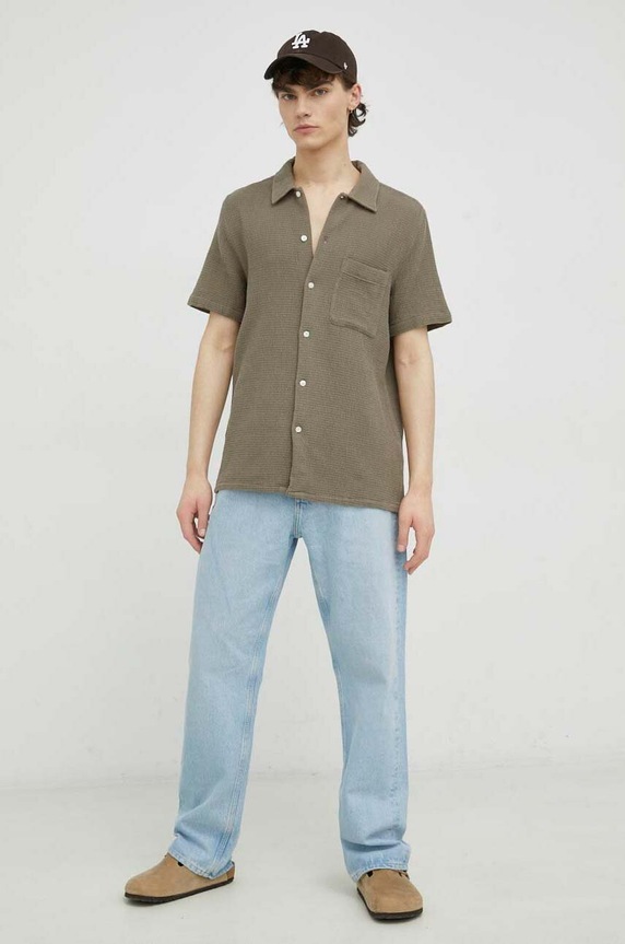 Odzież Samsoe Samsoe koszula bawełniana Avan M23100035 zielony