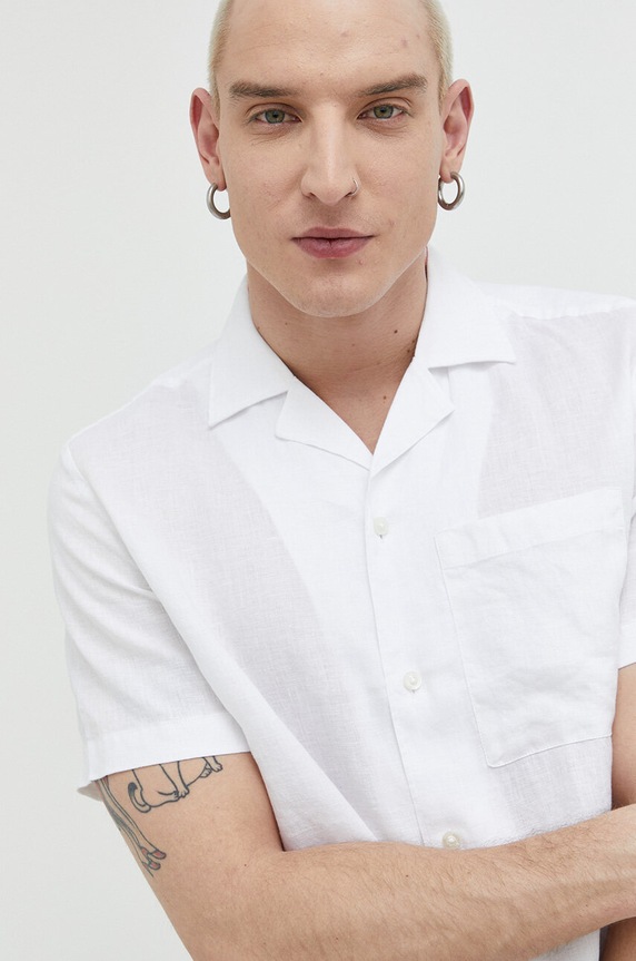 HUGO koszula lniana 50490761 biały
