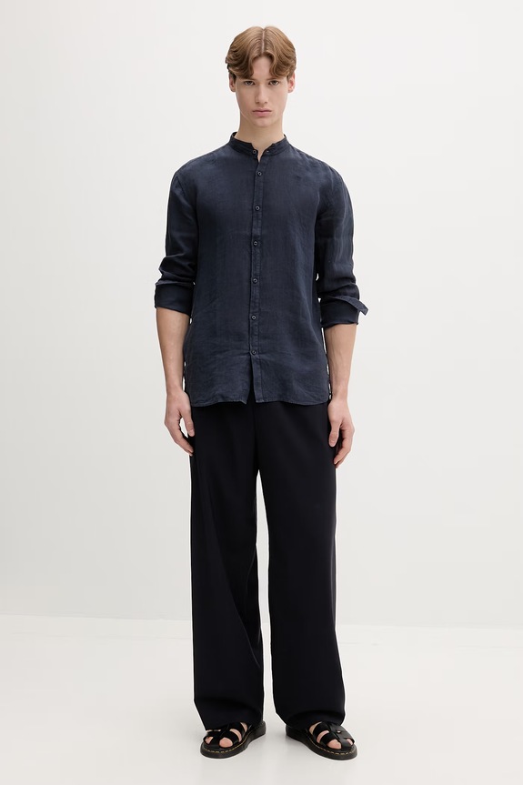 HUGO srajca moška lanena 50490740 mornarsko modra SS26