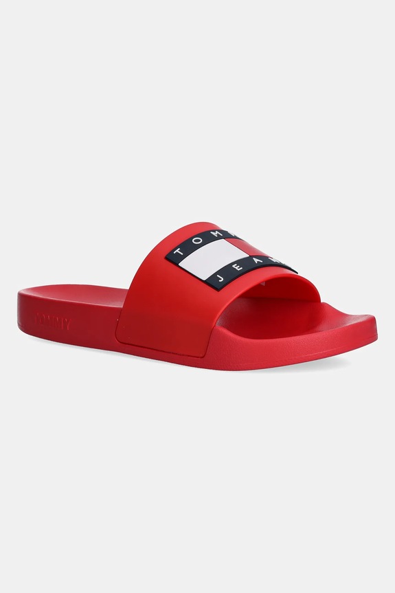 Παντόφλες Tommy Jeans FLAG POOL SLD ESS φλατ κόκκινο EN0EN02115