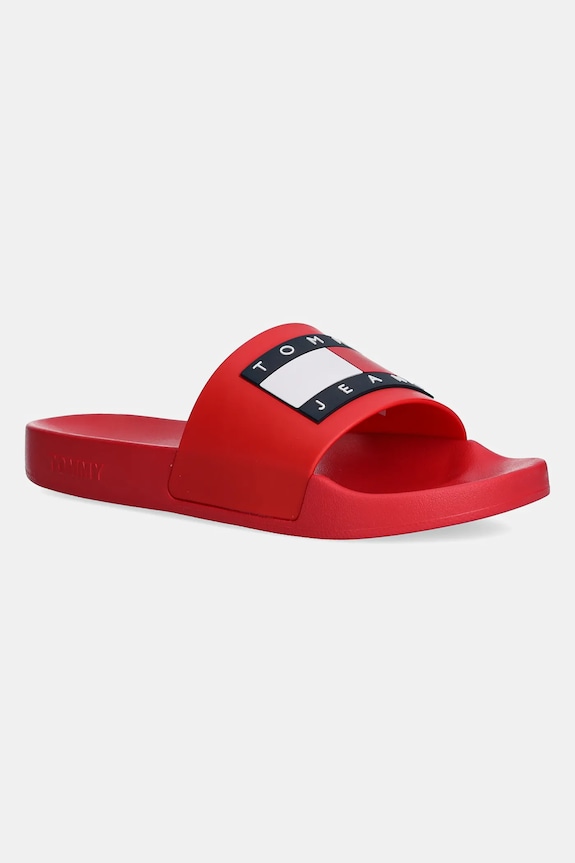 Παντόφλες Tommy Jeans FLAG POOL SLD ESS φλατ κόκκινο EN0EN02115