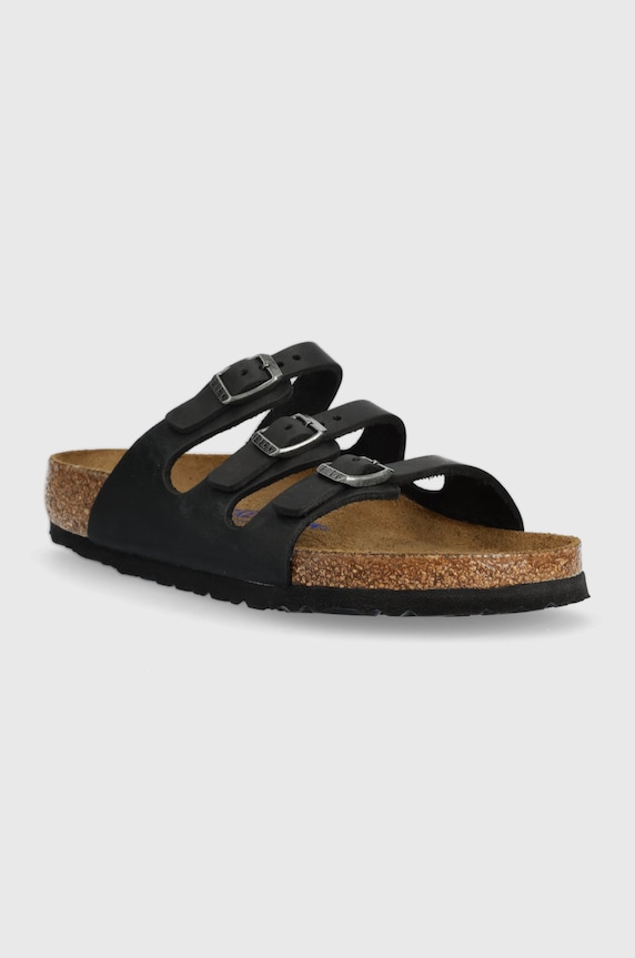 Birkenstock ciabatte slide tacchi piatti da donna in pelle 1011445 nero SS23