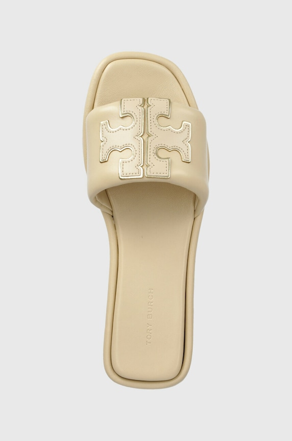 Tory Burch klapki skórzane Double T Sport beżowy 79985.200