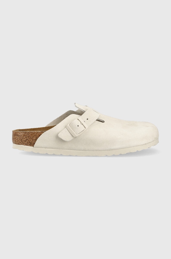 Birkenstock klapki zamszowe Boston płaski biały 1024740