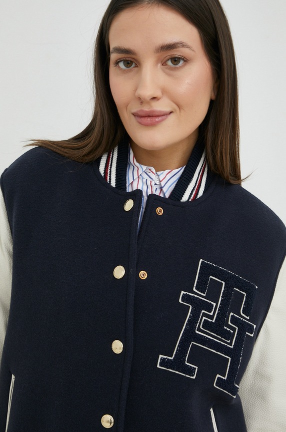 Vlněná bunda Tommy Hilfiger námořnická modř WW0WW37308.PPYX