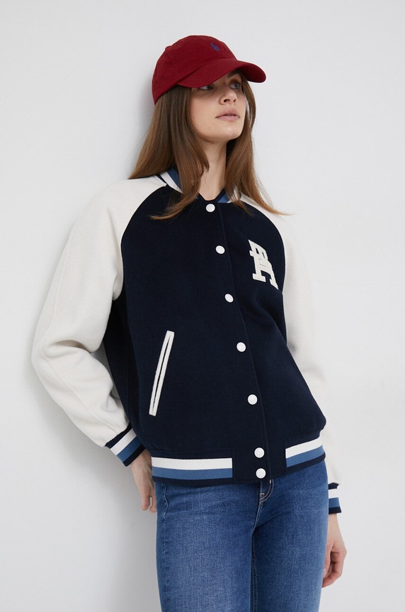 Tommy Hilfiger kurtka bomber wełniana bez kaptura granatowy WW0WW38112.PPYX