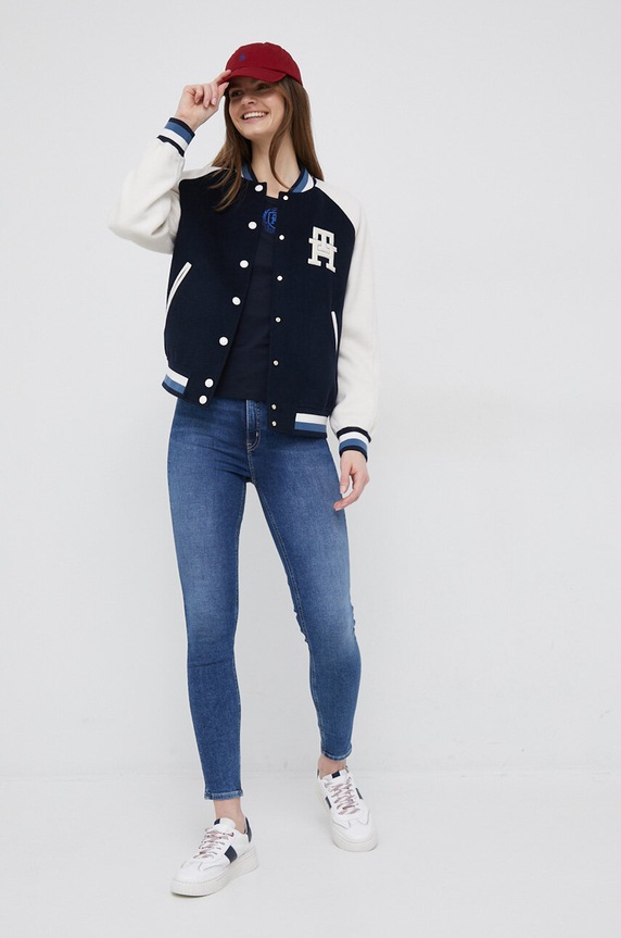 Tommy Hilfiger kurtka bomber wełniana WW0WW38112.PPYX granatowy SS23
