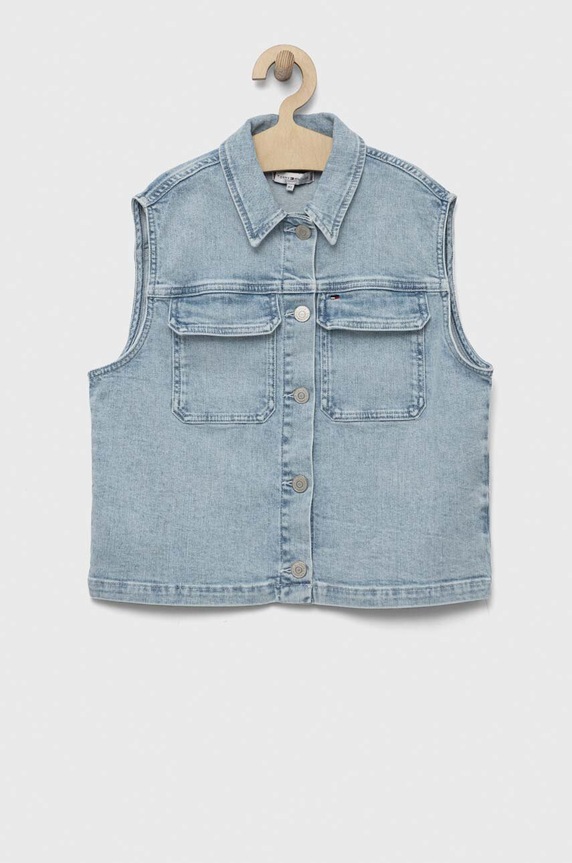 Tommy Hilfiger bezrękawnik jeansowy dziecięcy bez kaptura niebieski KG0KG07225.PPYX