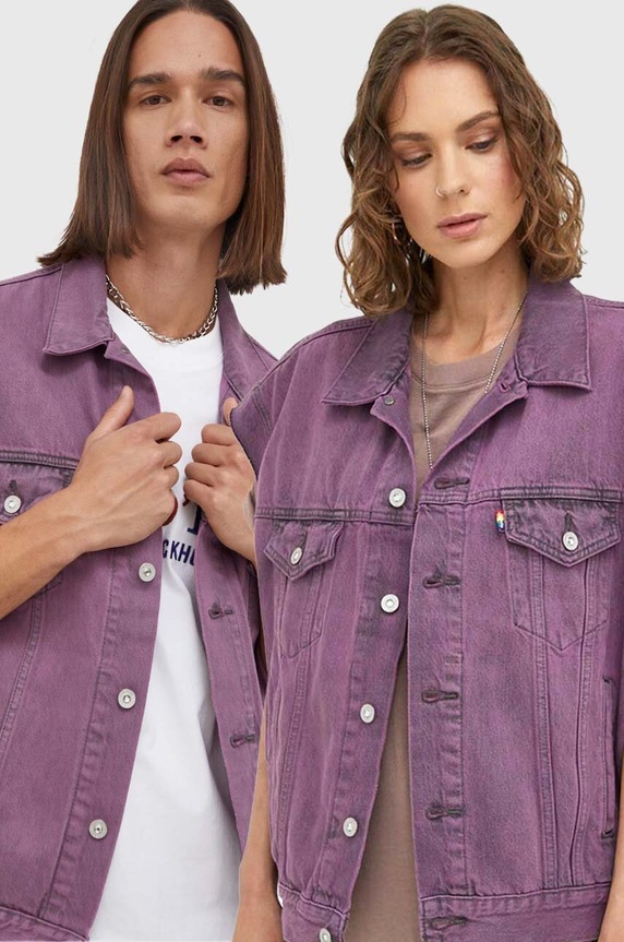 Levi's bezrękawnik jeansowy bez kaptura fioletowy A5335.0000
