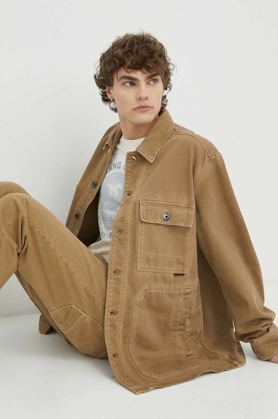 Τζιν μπουφάν G-Star χωρίς κουκούλα καφέ D23019.D300