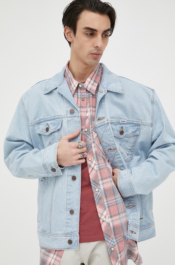 Wrangler kurtka jeansowa bez kaptura niebieski W45973Y94