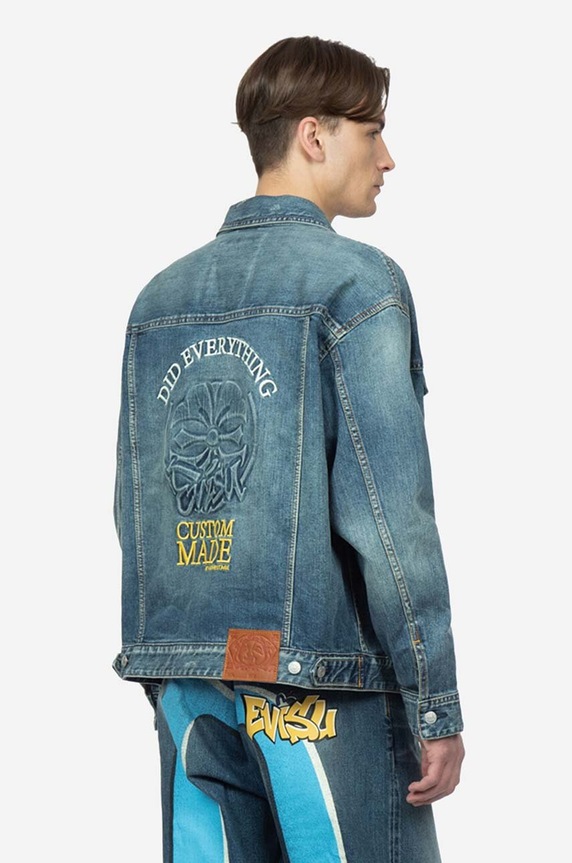 Traper jakna Evisu Kamon Embossed Denim Jacket bez tople podstave plava 2ESHTM3DJ710LFCS