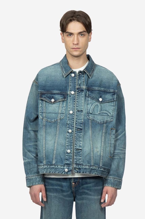 Traper jakna Evisu Kamon Embossed Denim Jacket 2ESHTM3DJ710LFCS plava