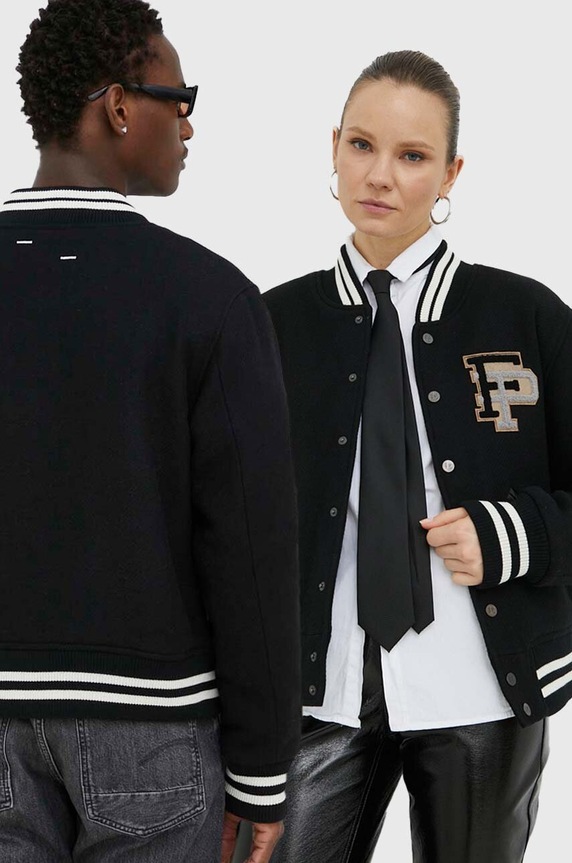 Filling Pieces kurtka bomber wełniana Varsity Jacket wełna czarny 81422201863