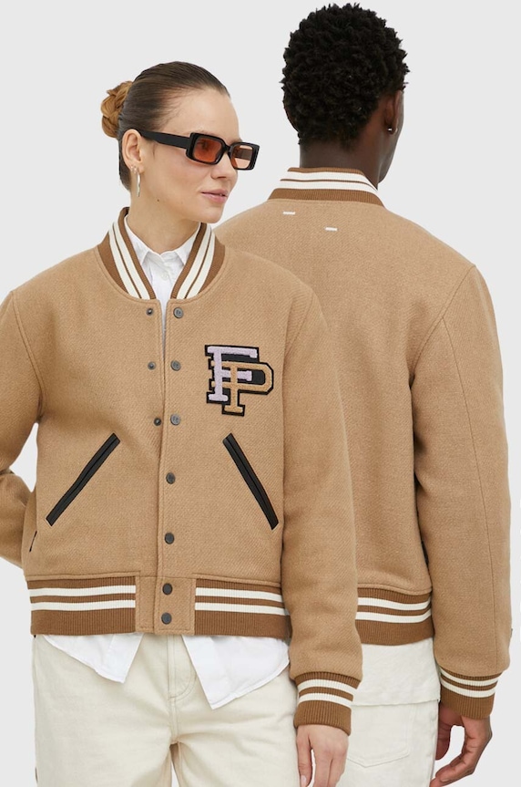 Filling Pieces kurtka bomber wełniana Varsity Jacket wełna brązowy 81422209985