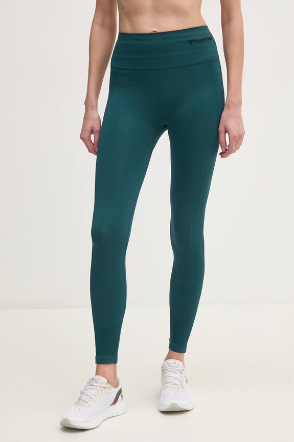 Hummel legginsy sportowe damskie hmlTIF SEAMLESS HIGH WAIST TIGHTS z elastanem turkusowy 210492