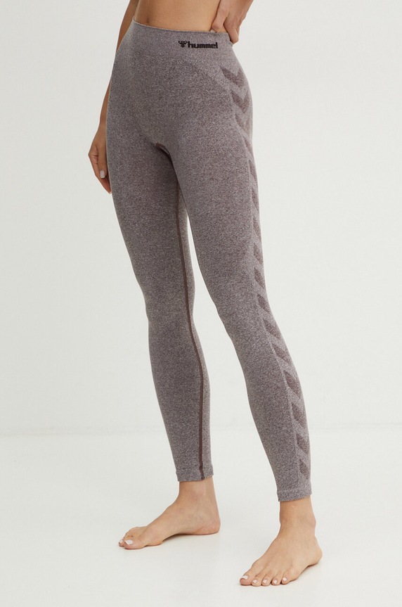 Hummel legginsy do jogi z elastanem brązowy 210496