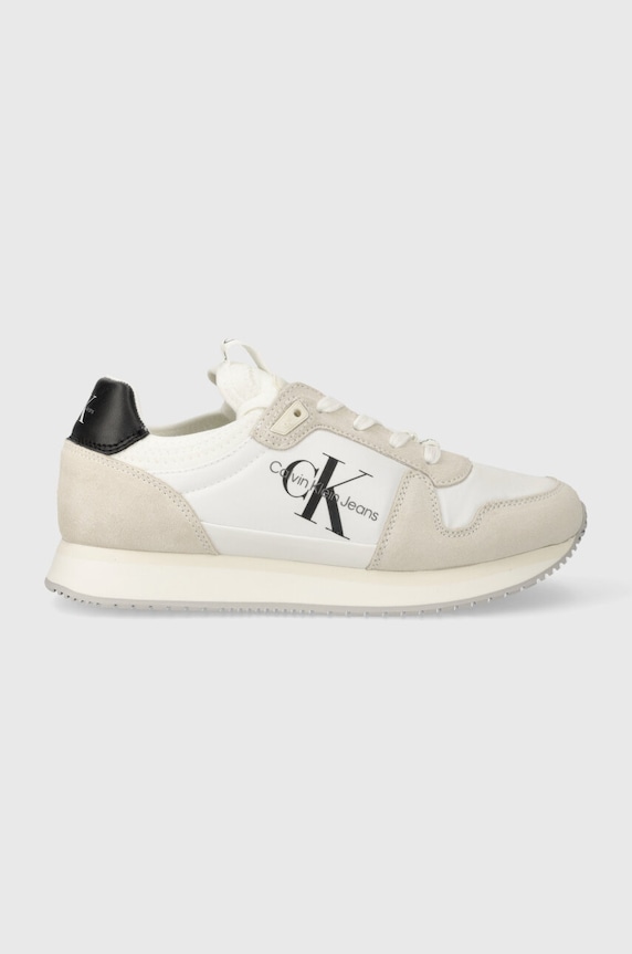 Calvin Klein Jeans sportcipő YW0YW00840 RUNNER SOCK LACEUP NY-LTH W LACE UP velúr bőr fehér YW0YW00840