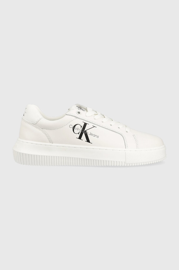 Kožne tenisice Calvin Klein Jeans YW0YW00823 CHUNKY CUPSOLE MONOLOGO W MONO LTH WN Planet friendly bijela YW0YW00823
