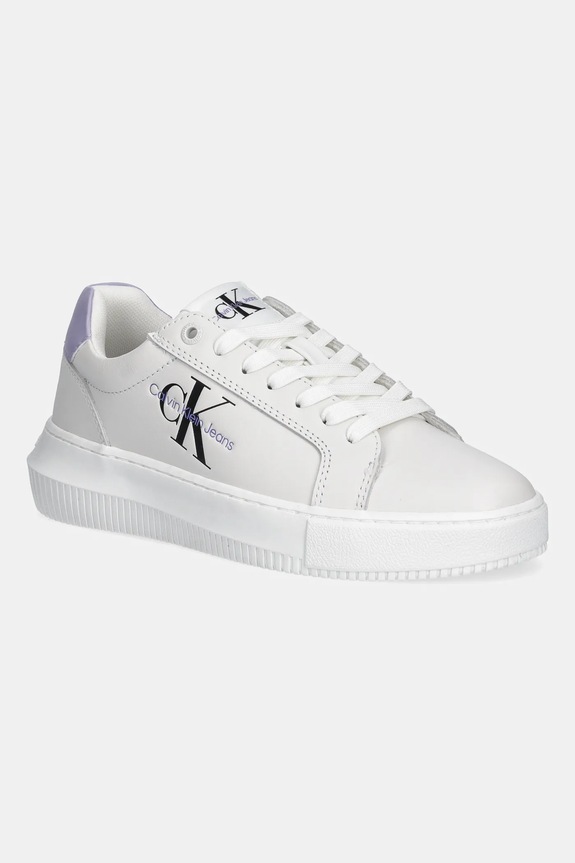 Calvin Klein Jeans sneakersy skórzane YW0YW00823 CHUNKY CUPSOLE MONOLOGO W Planet friendly biały YW0YW00823