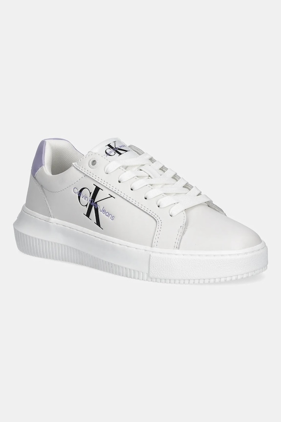 Calvin Klein Jeans sneakersy skórzane YW0YW00823 CHUNKY CUPSOLE MONOLOGO W Planet friendly biały YW0YW00823