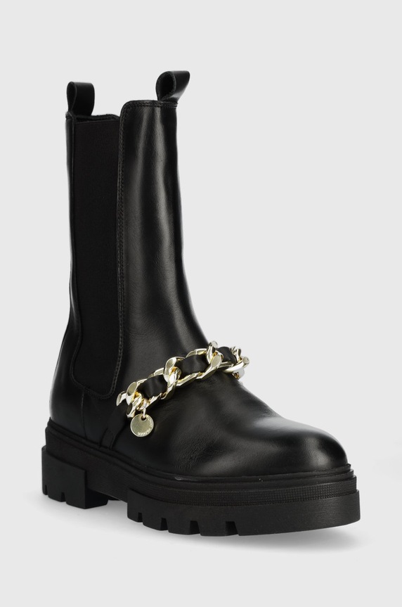 Tommy Hilfiger bőr bokacsizma FW0FW07046 MONOCHROMATIC CHELSEA BOOT CHAIN FW0FW07046 fekete SS23