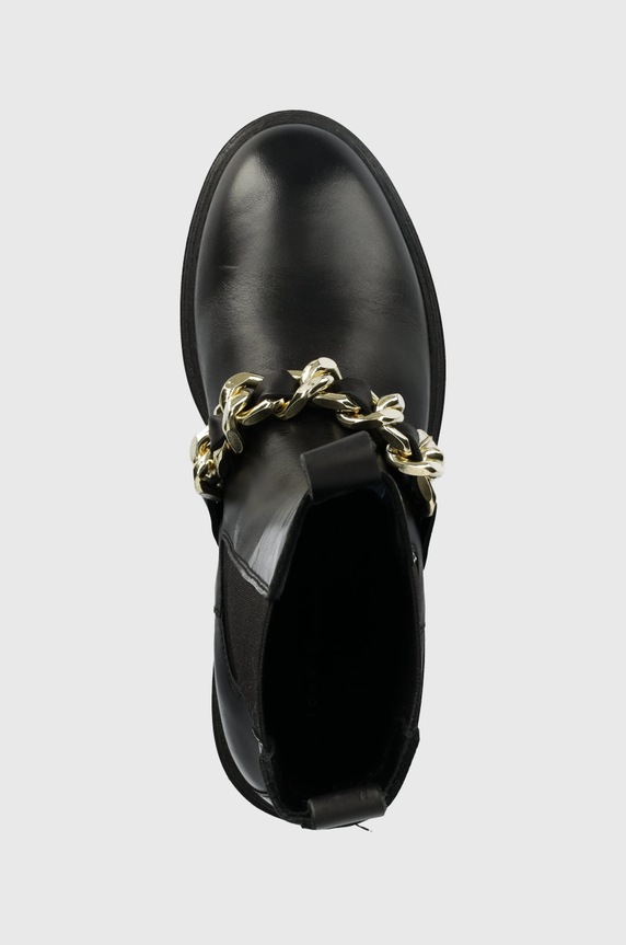 Tommy Hilfiger bőr bokacsizma FW0FW07046 MONOCHROMATIC CHELSEA BOOT CHAIN fekete FW0FW07046