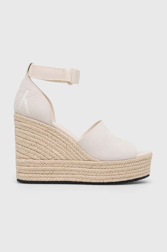 Sandály Calvin Klein Jeans WEDGE SANDAL WIDE SU CON klín béžová YW0YW00963