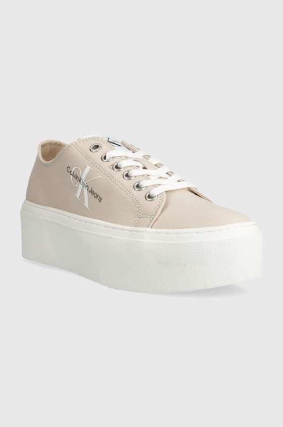 Tenisky Calvin Klein Jeans FLATFORM+ CUPSOLE LOW TXT YW0YW01033 béžová SS25