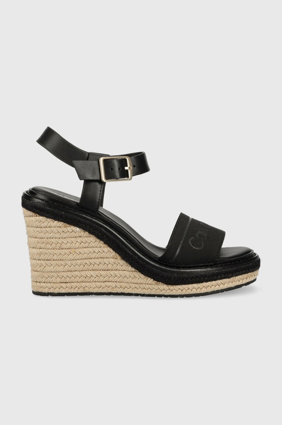 Πέδιλα Calvin Klein WEDGE 70HH - HE υφασμάτινο μαύρο HW0HW01499
