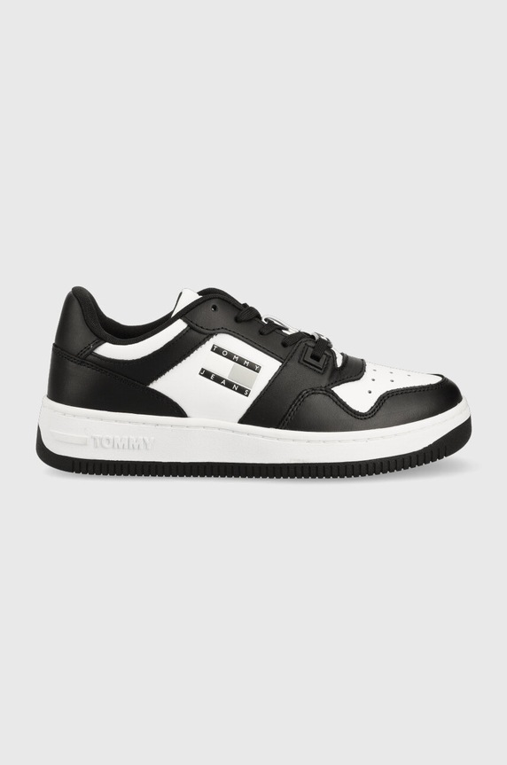 Tommy Jeans sneakersy skórzane RETRO WMN LOW FANCY tekstylny czarny EN0EN02103