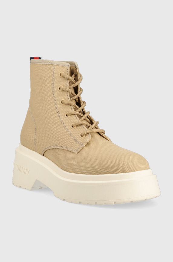 Botky Tommy Jeans LACE UP FESTIV BOOTS EN0EN02133 béžová SS23