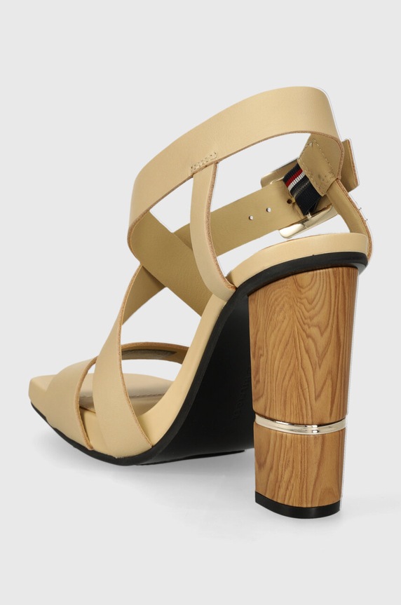 Obuwie Tommy Hilfiger sandały skórzane HARDWARE BLOCK HIGH HEEL FW0FW07016 beżowy