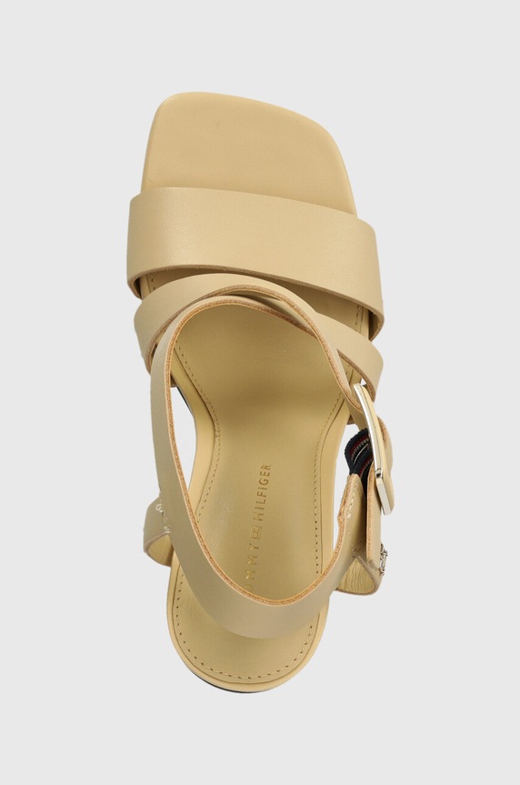 Tommy Hilfiger sandały skórzane HARDWARE BLOCK HIGH HEEL beżowy FW0FW07016