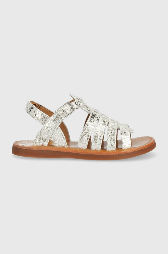 Παιδικά δερμάτινα σανδάλια Pom D'api ασημί O1GYAJ0411.24.27