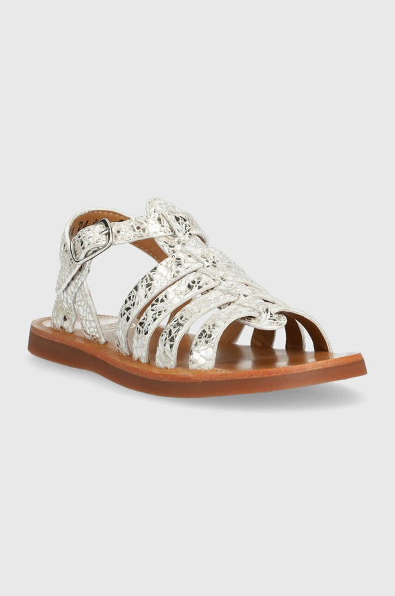 Παιδικά δερμάτινα σανδάλια Pom D'api O1GYAJ0411.24.27 ασημί SS23