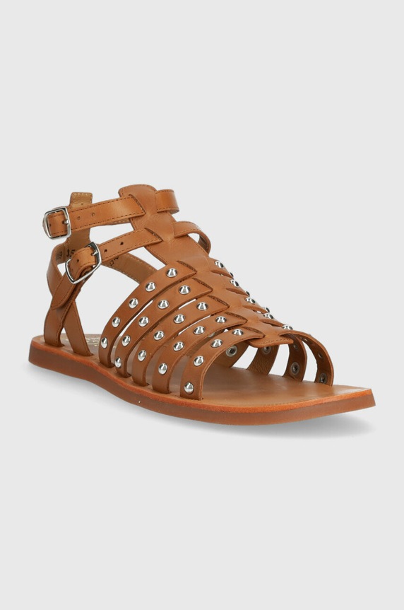 Παιδικά δερμάτινα σανδάλια Calvin Klein O1GZAA0402.35.38 καφέ SS23