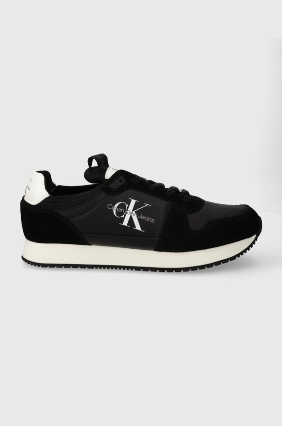 Sneakers Calvin Klein Jeans RUNNER SOCK LACEUP NY-LTH δέρμα σαμουά μαύρο YM0YM00553