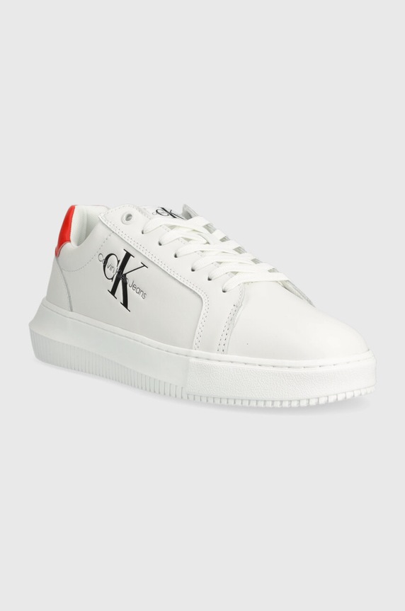 Calvin Klein Jeans sneakersy skórzane Chunky Capsule Monologo YM0YM00681 biały NC24