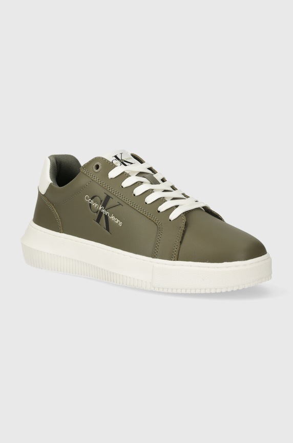 Calvin Klein Jeans sneakersy skórzane YM0YM00681 CHUNKY CUPSOLE MONOLOGO niska zielony YM0YM00681