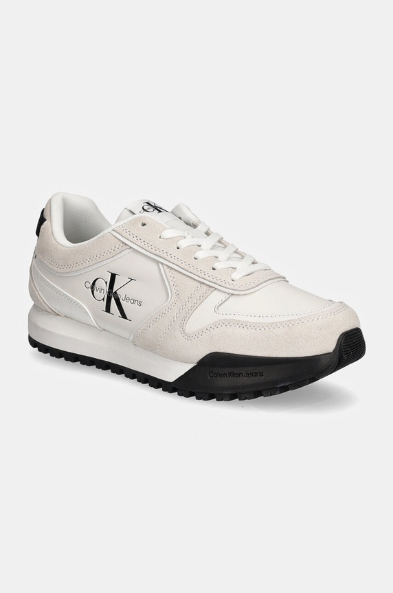 Calvin Klein Jeans sneakersy skórzane TOOTHY RUNNER IRREGULAR LINES skóra zamszowa biały YM0YM00624
