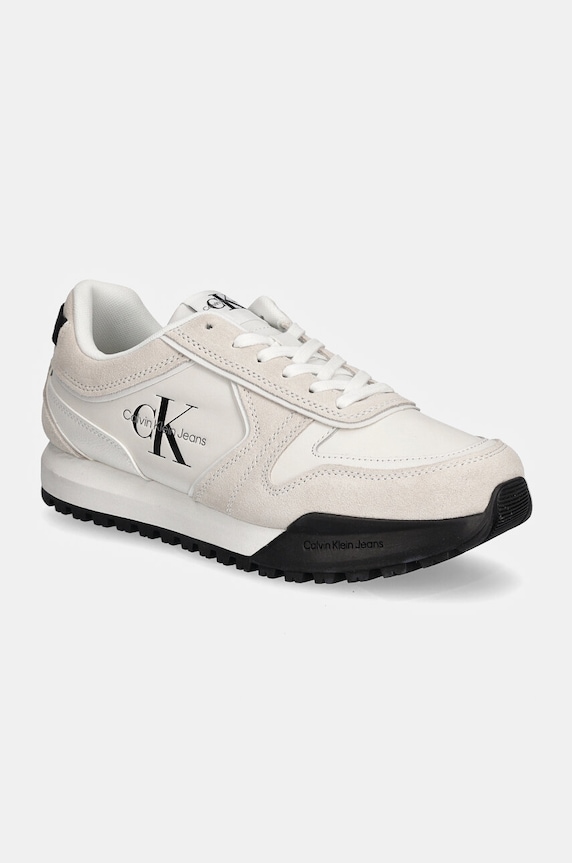 Calvin Klein Jeans sneakersy skórzane TOOTHY RUNNER IRREGULAR LINES skóra zamszowa biały YM0YM00624