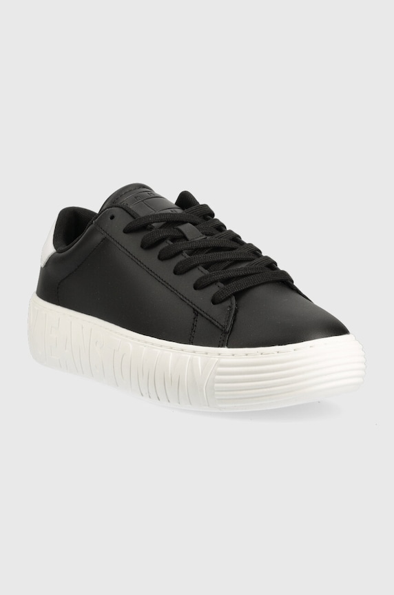 Tommy Jeans sneakersy skórzane LEATHER OUTSOLE EM0EM01159 czarny SS23